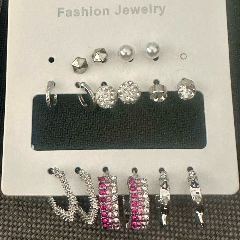 Elegant Silver and Pink Earring Set